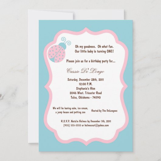 5x7 Light Blue Lady Bug Anniversaire Invitation de (Devant)