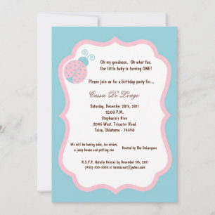 5x7 Light Blue Lady Bug Anniversaire Invitation de
