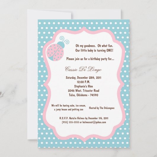 5x7 Light Blue Lady Bug Anniversaire Invitation de (Devant)