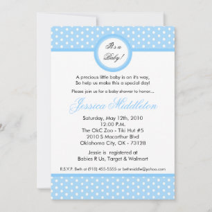 5x7 Light Blue Polka Dot Baby shower Invitation Kaart