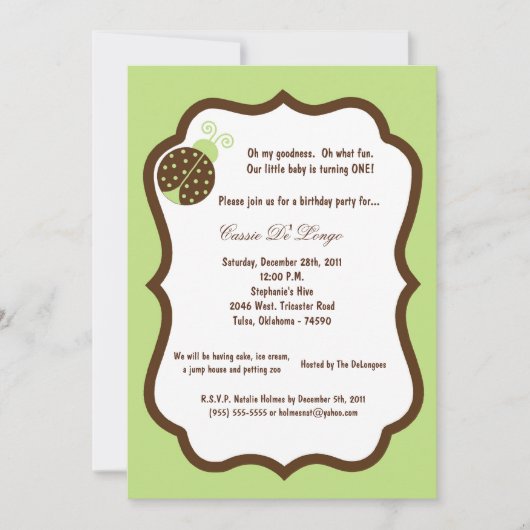 5x7 Light Green Lady Bug Anniversaire Invitation d (Devant)