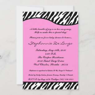 5x7 Light Pink Zebra Print Baby shower Uitnodiging