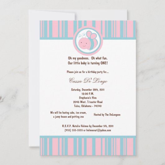 5x7 Light Rose Bumble Bee Anniversaire Invitation  (Devant)