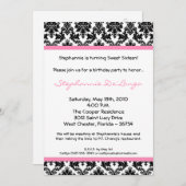 5x7 Light Rose Damask Invitation de fête d'anniver (Devant / Derrière)