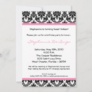 5x7 Light Rose Damask Invitation de fête d'anniver