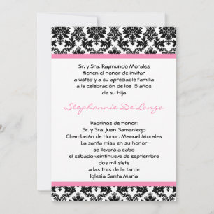 5x7 Light Rose Damask Quinceanera Invitation