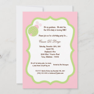 5x7 Light Rose Lady Bug Anniversaire Invitation de