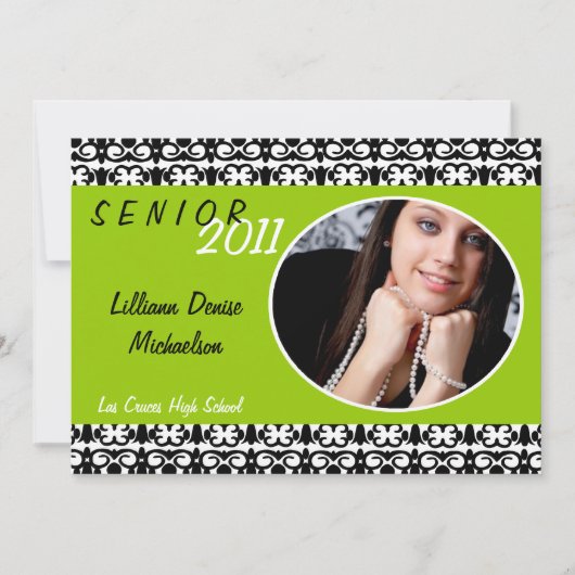 5x7 Lime Green Damas Photo Senior Faire-part (Devant)