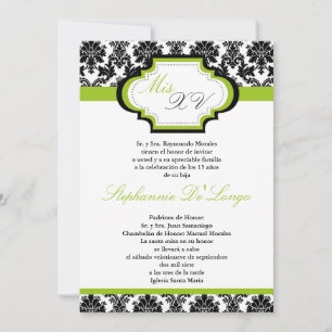 5x7 Lime Green Damask Quinceanera Uitnodiging