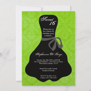5x7 Lime Green Dress Sweet 16 Birthday Invitation Kaart