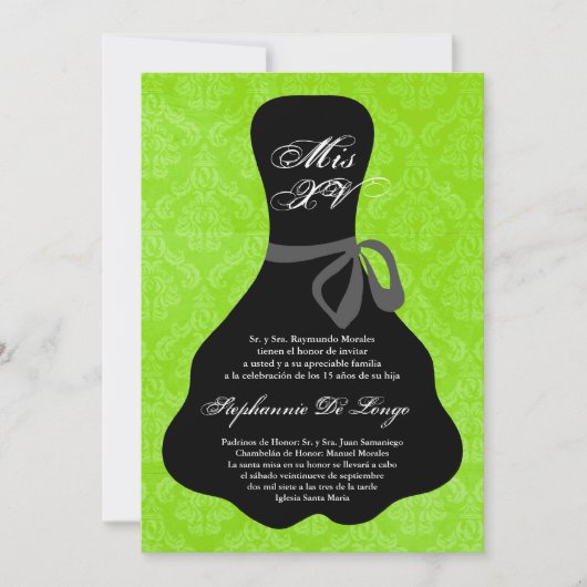 5x7 Lime Robe Quinceanera Invitation Anniversaire (Devant)