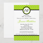 5x7 Lime White Polka Dot 16e Invitation anniversai (Devant / Derrière)