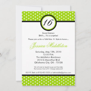 5x7 Lime White Polka Dot 16e Invitation anniversai