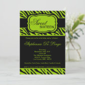 5x7 Lime Zebra Imprimer Invitation de fête d'anniv (Debout devant)