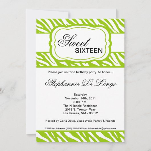 5x7 Lime Zebra Imprimer Invitation de fête d'anniv (Devant)