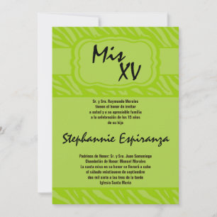 5x7 Lime Zebra Imprimer Quinceanera 15 Invitation