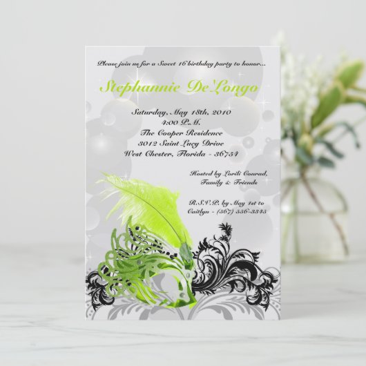 5x7 Limoen Masquerade Sweet 16 Verjaardagsuitnodig Kaart (Staand voorkant)