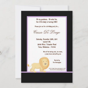 5x7 Lion noir Invitation de fête d'anniversaire