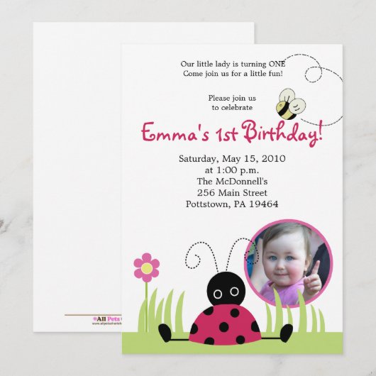 5x7 Little Ladybug *PHOTO* Spring Birthday Kaart (Voorkant / Achterkant)