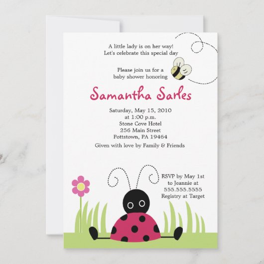 5x7 Little Ladybug Spring Baby shower Invitation Kaart (Voorkant)