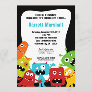 5x7 Little Monsters Birthday Invitation Kaart