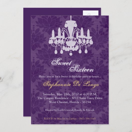 5x7 Lustre Glitz Sweet 16 Invitation Anniversaire (Devant / Derrière)