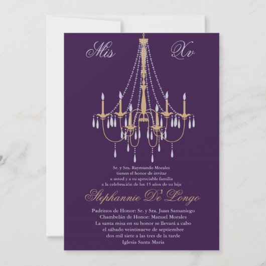 5x7 Lustre Quinceanera Invitation Anniversaire (Devant)