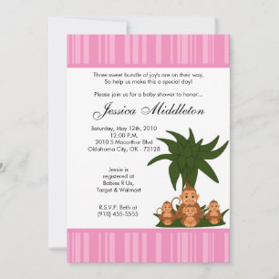 5x7 Mama et TRIPLET Monke Baby shower Invitation