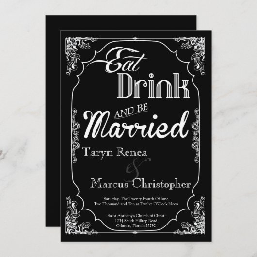 5x7 Manger Boire Se Marier Faire-part de mariage N (Devant / Derrière)