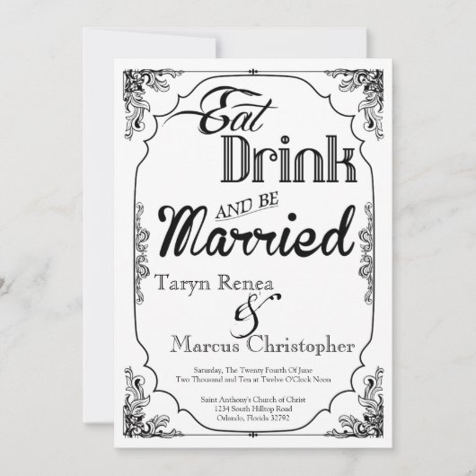 5x7 Manger Boire Soyez Marié Blanc Faire-part de m (Devant)