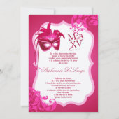 5x7 Mascarade rose Invitation Quinceanera (Devant)