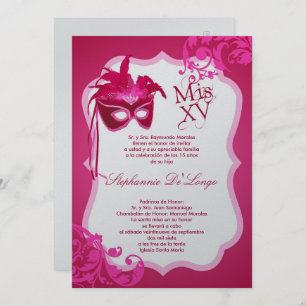 5x7 Mascarade rose Invitation Quinceanera
