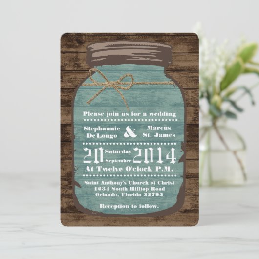 5x7 Mason Jar Faire-part de mariage rouille (Debout devant)