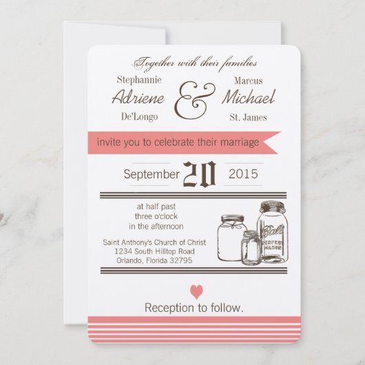5x7 Mason Jar Pays Faire-part de mariage rustique (Devant)