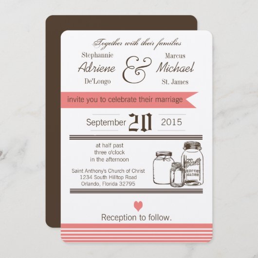 5x7 Mason Jar Pays Faire-part de mariage rustique (Devant / Derrière)