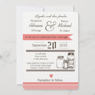 5x7 Mason Jar Pays Faire-part de mariage rustique
