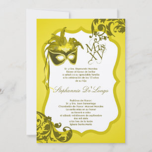 5x7 Masquerade jaune Masque Quinceanera Invitation