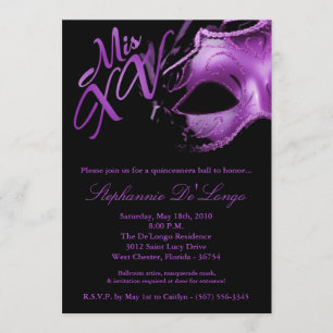 5x7 Masquerade Mask 15 Quinceanera Ball Invitation