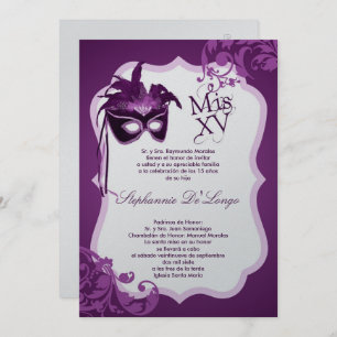 5x7 Masquerade Mask Quinceanera Invitation
