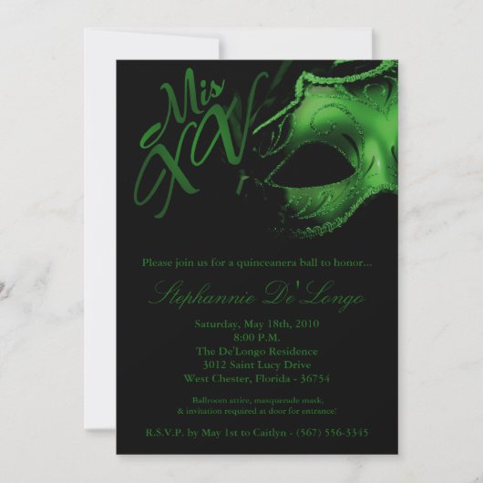 5x7 Masquerade Masker 15 Quinceanera Ball Invitati Kaart (Voorkant)