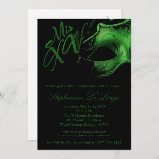 5x7 Masquerade Masker 15 Quinceanera Ball Invitati Kaart (Voorkant / Achterkant)