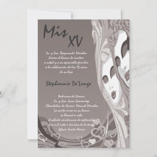 5x7 Masquerade Quinceanera Birthday Uitnodiging (Voorkant)