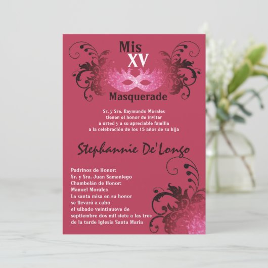 5x7 Masquerade Quinceanera Birthday Uitnodiging (Staand voorkant)
