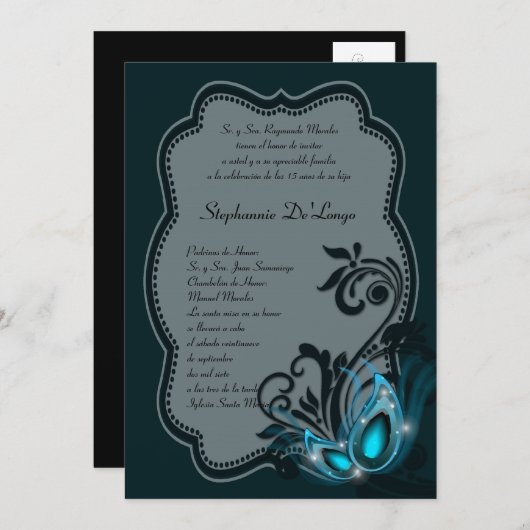 5x7 Masquerade Quinceanera Birthday Uitnodiging (Voorkant / Achterkant)