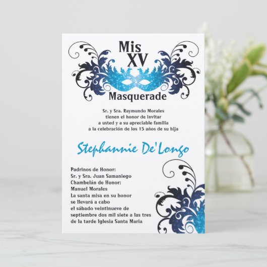 5x7 Masquerade Quinceanera Birthday Uitnodiging (Staand voorkant)