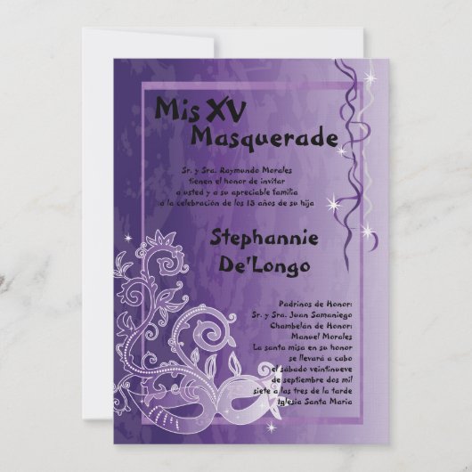 5x7 Masquerade Quinceanera Birthday Uitnodiging (Voorkant)