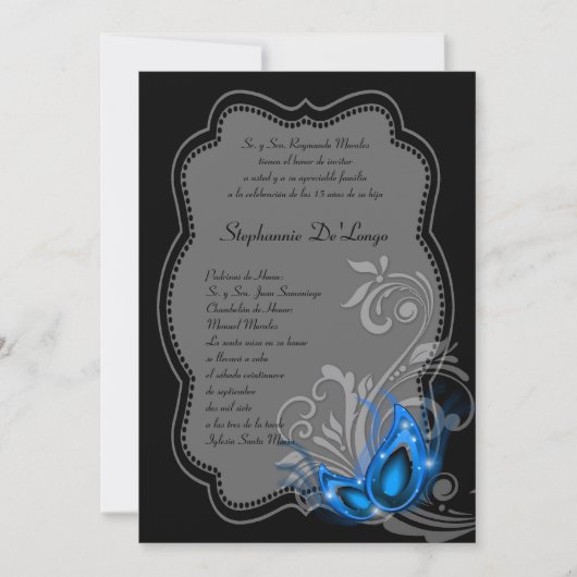 5x7 Masquerade Quinceanera Birthday Uitnodiging (Voorkant)
