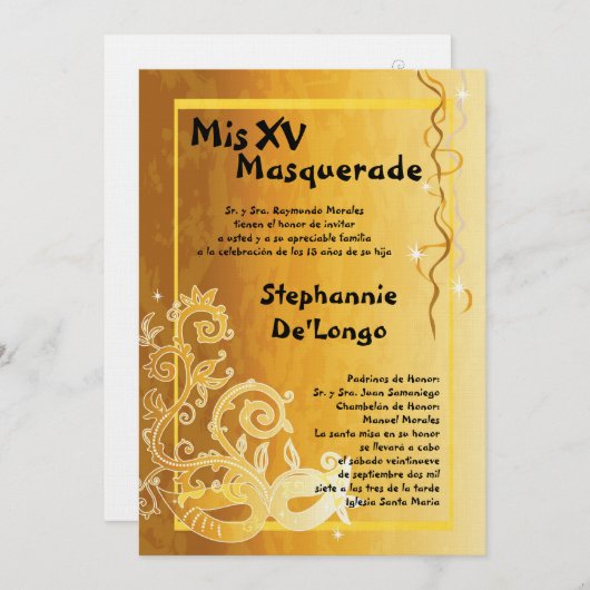5x7 Masquerade Quinceanera Birthday Uitnodiging (Voorkant / Achterkant)