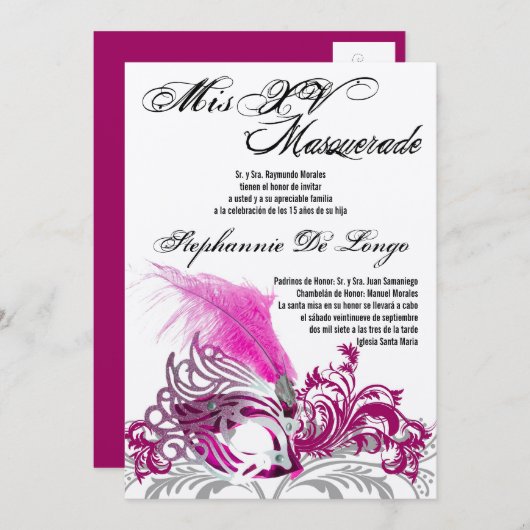 5x7 Masquerade Quinceanera Birthday Uitnodiging (Voorkant / Achterkant)