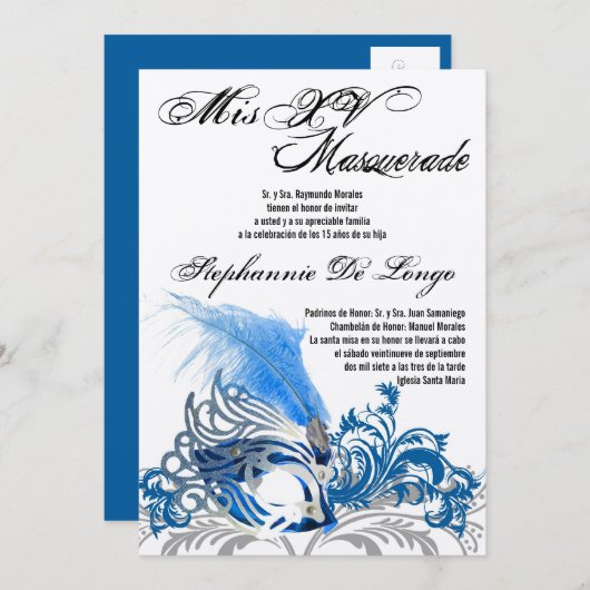 5x7 Masquerade Quinceanera Birthday Uitnodiging (Voorkant / Achterkant)